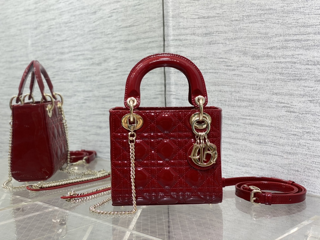 Mini Lady Dior Bag Burgundy Patent Cannage Calfskin